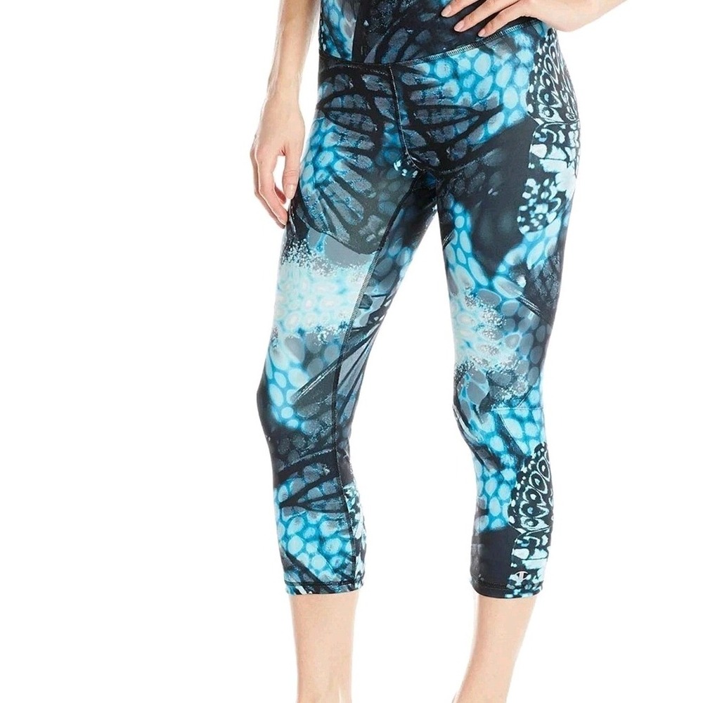 Champion Womens Powertrain Leggings Butterfly Print Blue & Black Size Medium